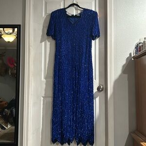 Gorgeous royal blue, 1980’s vintage Laurence Kazar sequin and bead party dress.